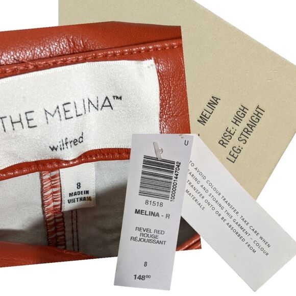 NWT Aritzia Wilfred The Melina high-waisted vegan leather pant in revel red 8 - Picture 8 of 11